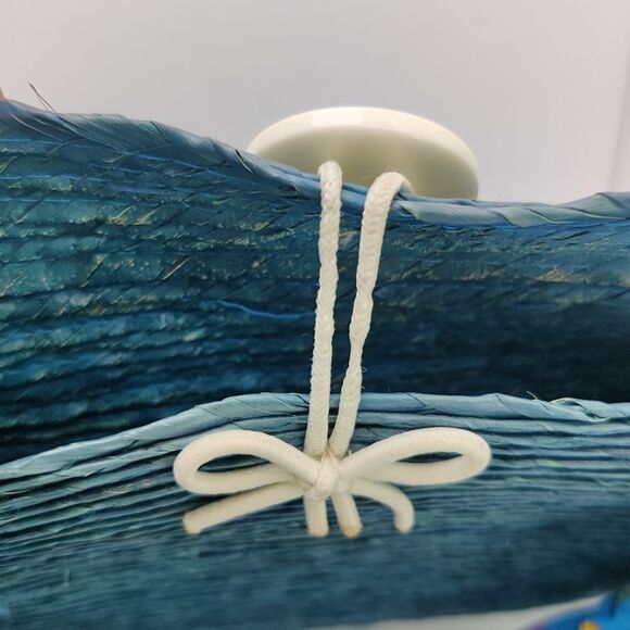 Large straw Tote Bag in Shades of Blue & Purple w Floral Scarf Handles by Babani - Picture 6 of 13